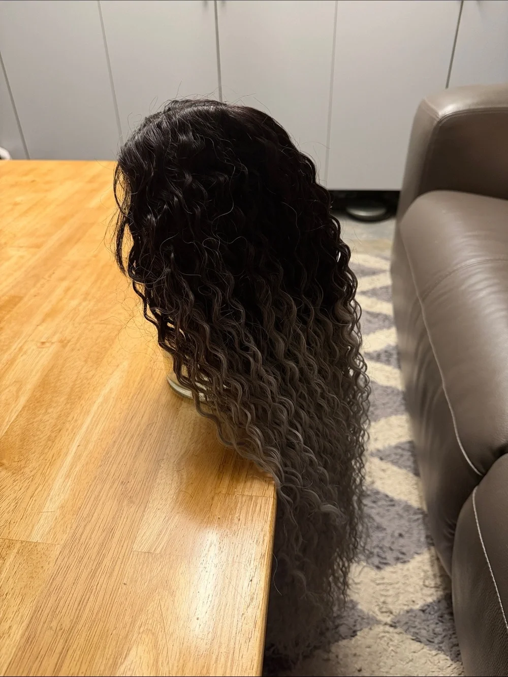Long Wavy Ombre Synthetic Wig — Black to Silver Gray